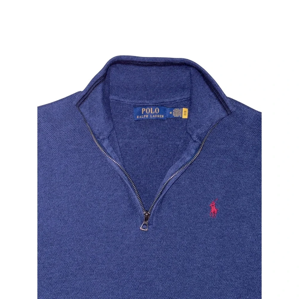 Polo Ralph Lauren Quarter Zip Navy Blue Textured Sweater Mens Size Medium